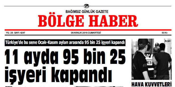 08 ARALIK CUMARTESİ 2018 BÖLGE HABER GAZETESİ... SABAH BAYİLERDE...