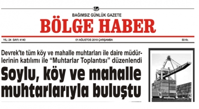 01 AĞUSTOS ÇARŞAMBA 2018 BÖLGE HABER GAZETESİ... SABAH BAYİLERDE....