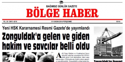 01 KASIM PERŞEMBE 2018 BÖLGE HABER GAZETESİ... SABAH BAYİLERDE....