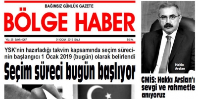 01 OCAK 2019… BÖLGE HABER GAZETESİ SABAH BAYİLERDE…