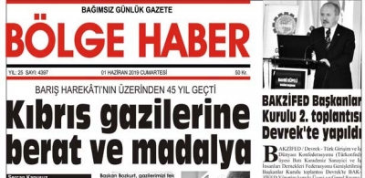 01/06/2019 TARİHLİ BÖLGE HABER GAZETESİ... SABAH BAYİLERDE...