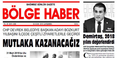 02 OCAK 2019… BÖLGE HABER GAZETESİ SABAH BAYİLERDE…