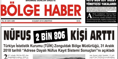 02/02/2019 TARİHLİ BÖLGE HABER GAZETESİ... SABAH BAYİLERDE...