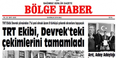 04 ARALIK SALI 2018 TARİHLİ BÖLGE HABER GAZETESİ... SABAH BAYİLERDE...
