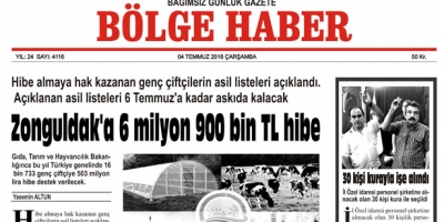 04 TEMMUZ ÇARŞAMBA 2018 BÖLGE HABER GAZETESİ... SABAH BAYİLERDE....