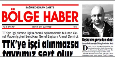 05 OCAK 2019… BÖLGE HABER GAZETESİ SABAH BAYİLERDE…
