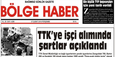 07/02/2019 TARİHLİ BÖLGE HABER GAZETESİ... SABAH BAYİLERDE...