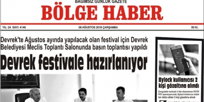 08 AĞUSTOS ÇARŞAMBA 2018 BÖLGE HABER GAZETESİ... SABAH BAYİLERDE....