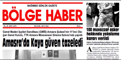 08 OCAK 2019… BÖLGE HABER GAZETESİ SABAH BAYİLERDE…
