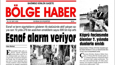 08/04/2019 TARİHLİ BÖLGE HABER GAZETESİ... SABAH BAYİLERDE...