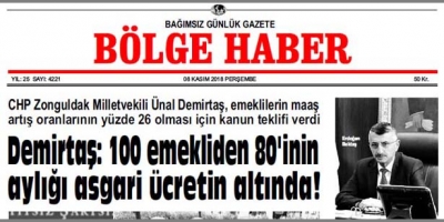08/11/2018 TARİHLİ BÖLGE HABER GAZETESİ... SABAH BAYİLERDE...