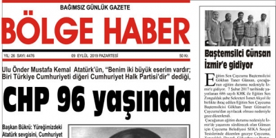 09/09/2019 TARİHLİ BÖLGE HABER GAZETESİ... SABAH BAYİLERDE...
