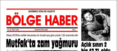 10/05/2019 TARİHLİ BÖLGE HABER GAZETESİ... SABAH BAYİLERDE...