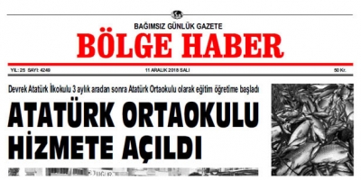 11 ARALIK SALI 2018 BÖLGE HABER GAZETESİ... SABAH BAYİLERDE...