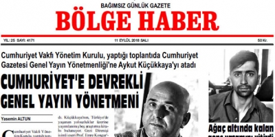 11 EYLÜL SALI 2018 BÖLGE HABER GAZETESİ... SABAH BAYİLERDE....