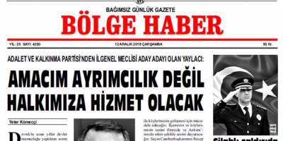 12 ARALIK ÇARŞAMBA 2018 BÖLGE HABER GAZETESİ... SABAH BAYİLERDE...