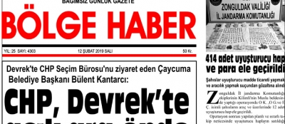 12/02/2019 TARİHLİ BÖLGE HABER GAZETESİ... SABAH BAYİLERDE...