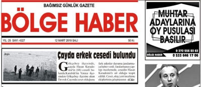 12/03/2019 TARİHLİ BÖLGE HABER GAZETESİ... SABAH BAYİLERDE...