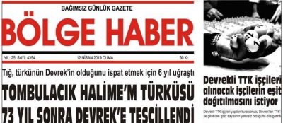 12/04/2019 TARİHLİ BÖLGE HABER GAZETESİ... SABAH BAYİLERDE...