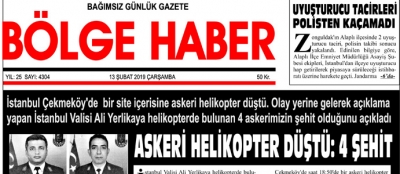 13/02/2019 TARİHLİ BÖLGE HABER GAZETESİ... SABAH BAYİLERDE...