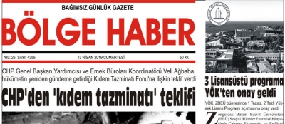 13/04/2019 TARİHLİ BÖLGE HABER GAZETESİ... SABAH BAYİLERDE...