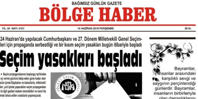 14 HAZİRAN PERŞEMBE 2018 BÖLGE HABER GAZETESİ... SABAH BAYİLERDE....