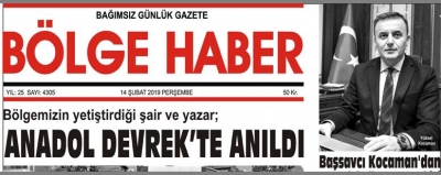 14/02/2019 TARİHLİ BÖLGE HABER GAZETESİ... SABAH BAYİLERDE...