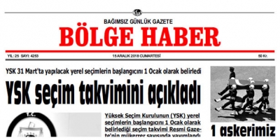 15 ARALIK CUMARTESİ 2018 BÖLGE HABER GAZETESİ... SABAH BAYİLERDE...