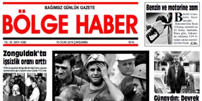 16/01/2019 TARİHLİ BÖLGE HABER GAZETESİ... SABAH BAYİLERDE...
