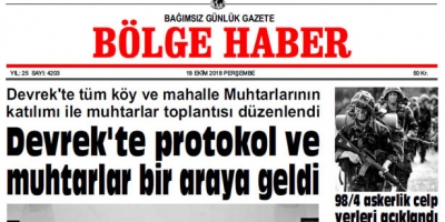 18 EKİM PERŞEMBE 2018 BÖLGE HABER GAZETESİ... SABAH BAYİLERDE....