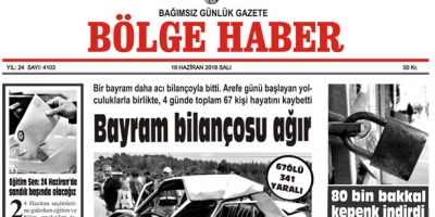 19 HAZİRAN SALI 2018 BÖLGE HABER GAZETESİ... SABAH BAYİLERDE....