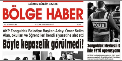 19/01/2019 TARİHLİ BÖLGE HABER GAZETESİ... SABAH BAYİLERDE...
