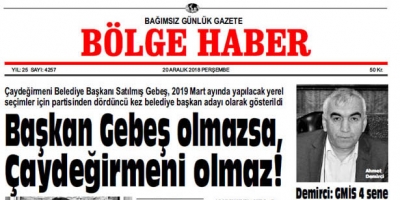 20 ARALIK 2018 PERŞEMBE… BÖLGE HABER GAZETESİ SABAH BAYİLERDE…