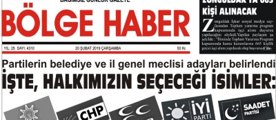 20/02/2019 TARİHLİ BÖLGE HABER GAZETESİ... SABAH BAYİLERDE...