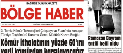 20/04/2019 TARİHLİ BÖLGE HABER GAZETESİ... SABAH BAYİLERDE...