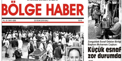 22/01/2019 TARİHLİ BÖLGE HABER GAZETESİ... SABAH BAYİLERDE...