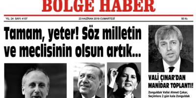23 HAZİRAN CUMARTESİ  2018 BÖLGE HABER GAZETESİ... SABAH BAYİLERDE....