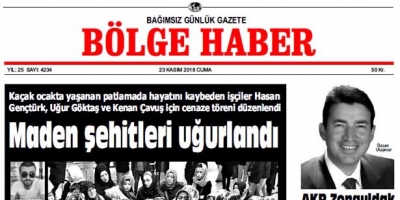 23 KASIM CUMA 2018 BÖLGE HABER GAZETESİ... SABAH BAYİLERDE....