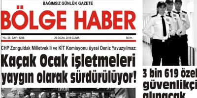 25/01/2019 TARİHLİ BÖLGE HABER GAZETESİ... SABAH BAYİLERDE...