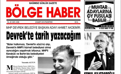 25/03/2019 TARİHLİ BÖLGE HABER GAZETESİ... SABAH BAYİLERDE...