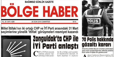 26/01/2019 TARİHLİ BÖLGE HABER GAZETESİ... SABAH BAYİLERDE...
