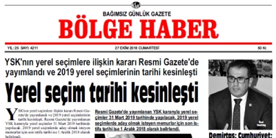 27 EKİM CUMARTESİ 2018 BÖLGE HABER GAZETESİ... SABAH BAYİLERDE....