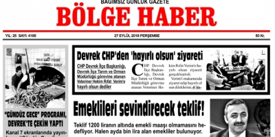 27 EYLÜL PERŞEMBE 2018 BÖLGE HABER GAZETESİ... SABAH BAYİLERDE....