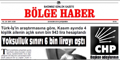 28 KASIM ÇARŞAMBA 2018 BÖLGE HABER GAZETESİ... SABAH BAYİLERDE....