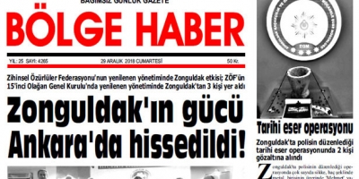 29 ARALIK 2018 CUMARTESİ… BÖLGE HABER GAZETESİ SABAH BAYİLERDE…