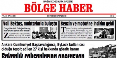 29 KASIM PERŞEMBE 2018 BÖLGE HABER GAZETESİ... SABAH BAYİLERDE....