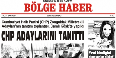 29 MAYIS 2018 SALI BÖLGE HABER GAZETESİ SABAH BAYİLERDE...