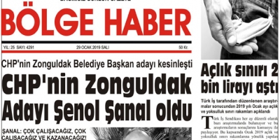 29/01/2019 TARİHLİ BÖLGE HABER GAZETESİ... SABAH BAYİLERDE...
