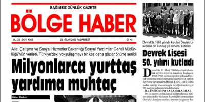 29/04/2019 TARİHLİ BÖLGE HABER GAZETESİ... SABAH BAYİLERDE...