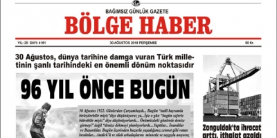 30 AĞUSTOS PERŞEMBE 2018 BÖLGE HABER GAZETESİ... SABAH BAYİLERDE....
